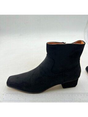 Women's Square Closed Toe Low Chunky Heel Ankle Booties Flat Short Boots Black